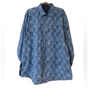 Bugatchi Classic Fit Abstract Blue Patterned Long Sleeve Shirt